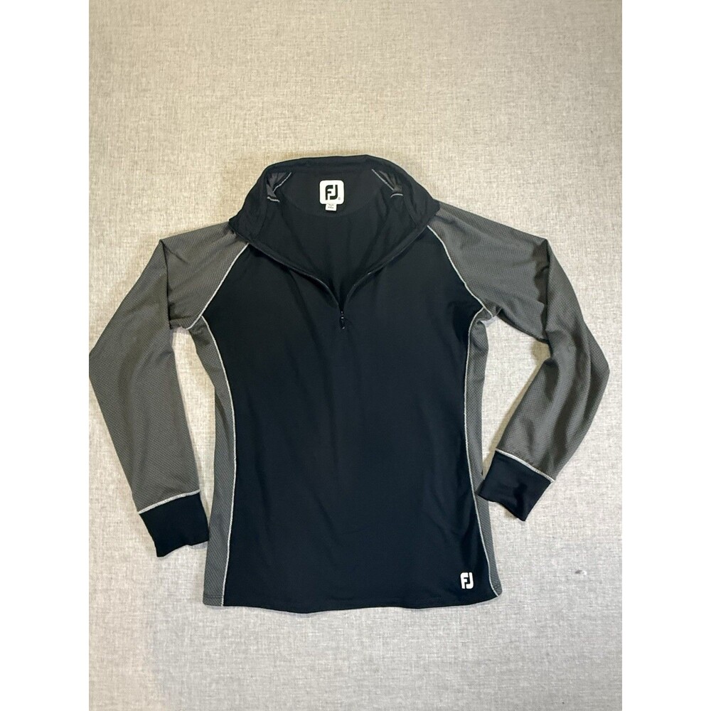FootJoy FJ Women's 1/4 Zip Golf Pullover Black Gray Back Zipper Pocket Size S